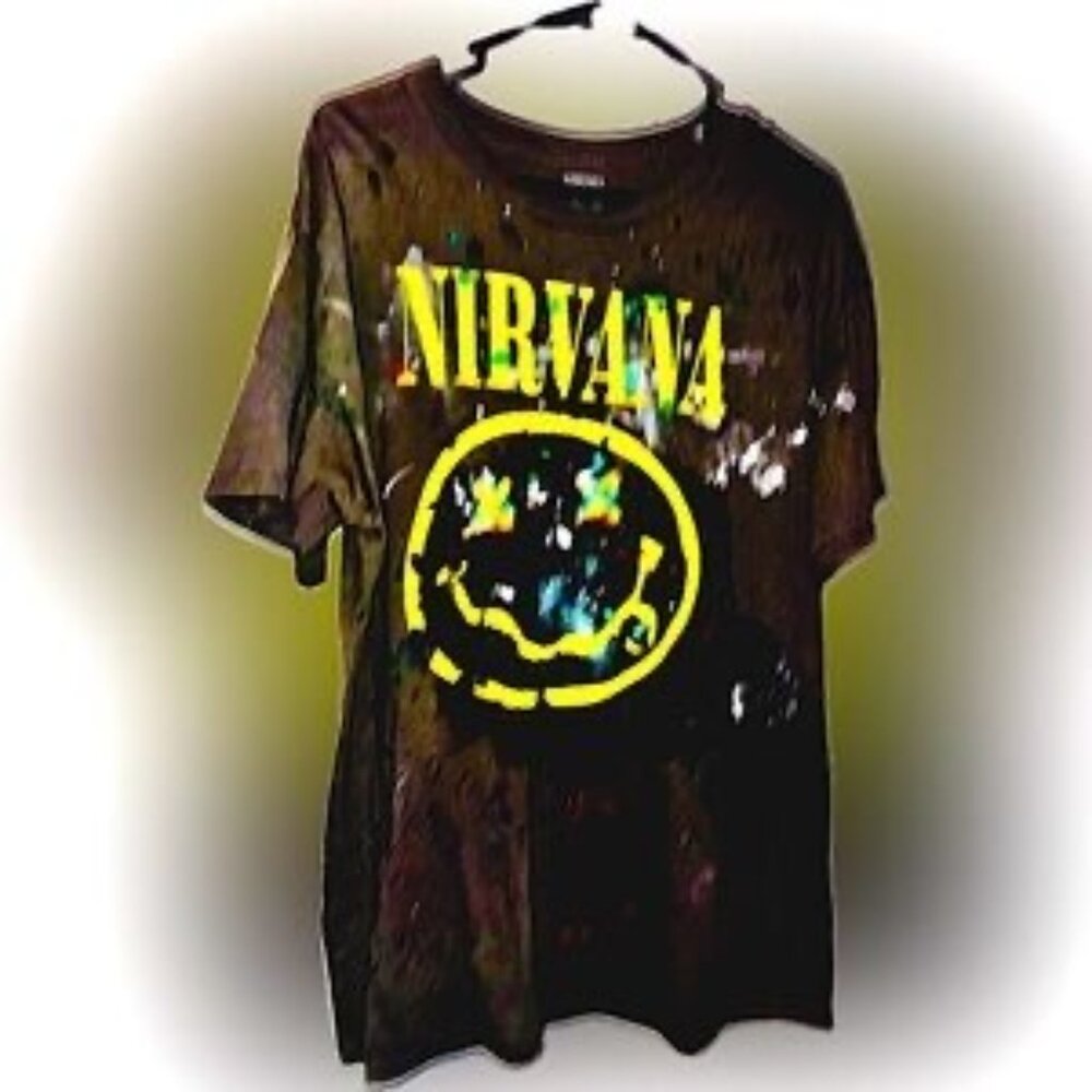 Kurt cobain nirvana face t distressed original rare hand painted brand new FREE